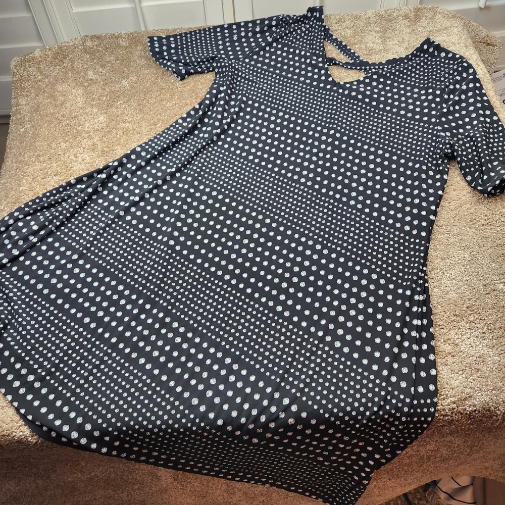 Chico's Black White Polka Dot V-Neck Strappy Back A-Line Dress Size 3 XL